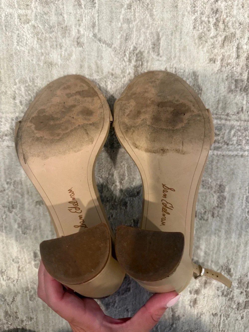 Sam Edelman Beige Ankle-Strap Block Heel Sandals - Picture 3 of 4